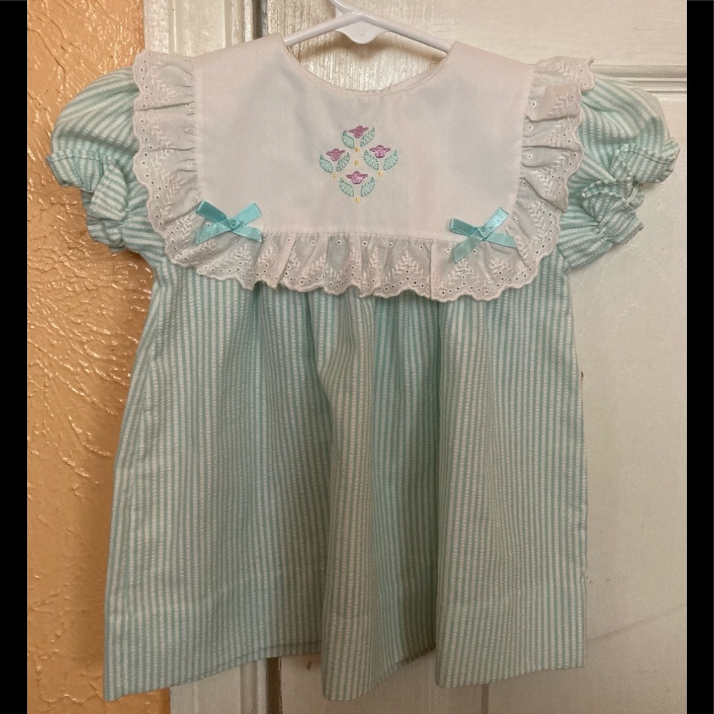 NWOT baby girl vintage seesucker mint stripe dress
